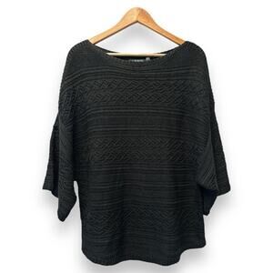 Lauren Ralph Lauren Black Textured Knit Boat Neck Dolman Sleeve Sweater Medium